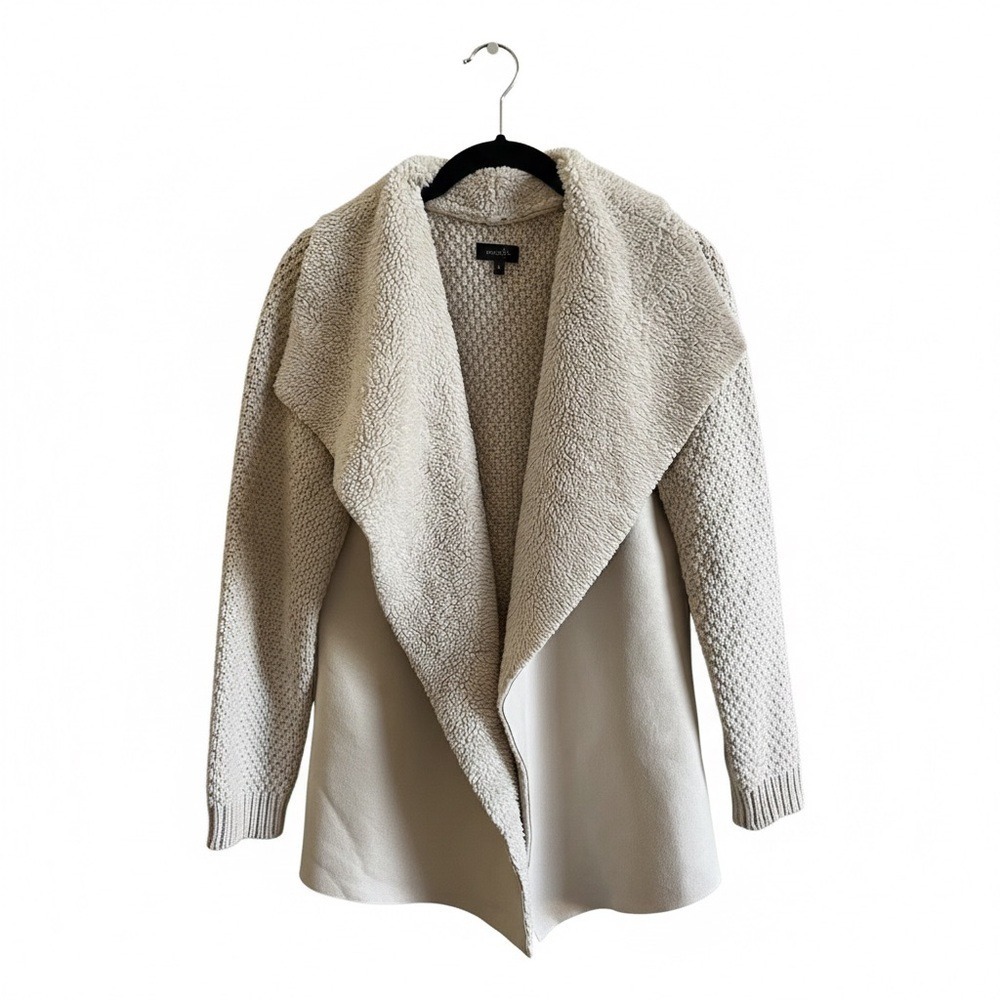 On Twelfth Women's Cream Open‎ Front Faux Suede Fur and Knit Jacket Large